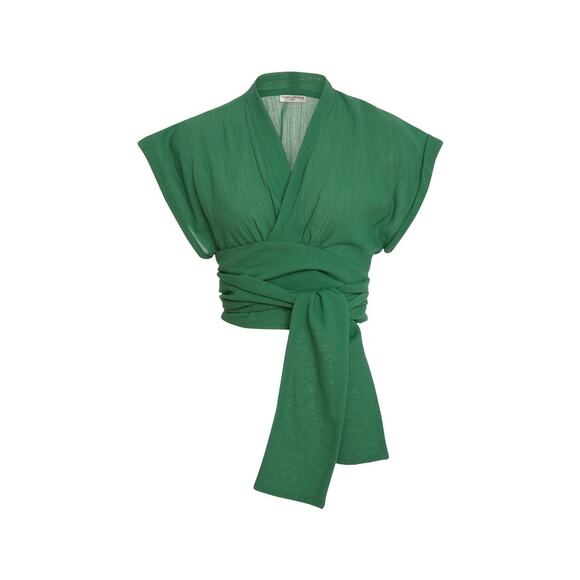 Three‎ Graces London Serena Cotton Wrap Top Sz 8 White Old Money Vacation - Picture 3 of 9